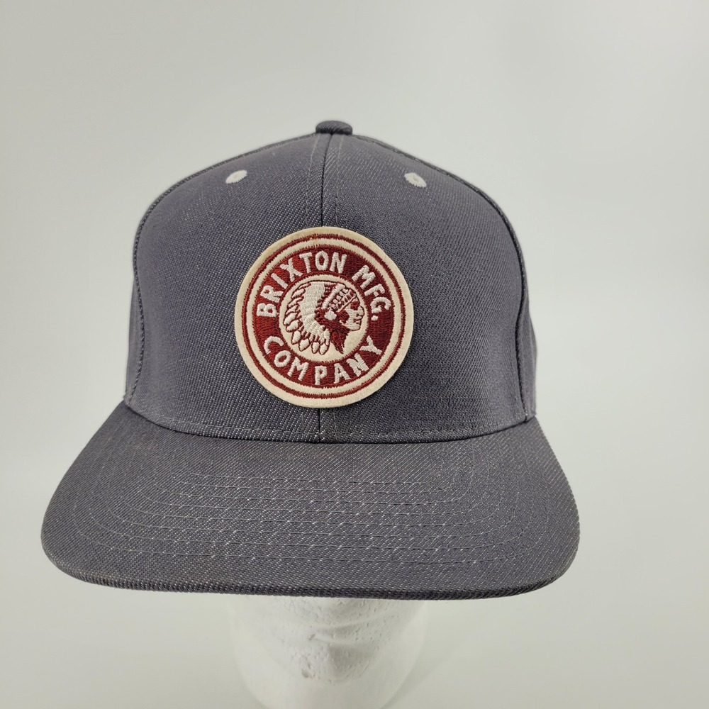 Brixton Snapback Hat Mens OSFM Gray Patch Logo Twill Flat Brim Cap
